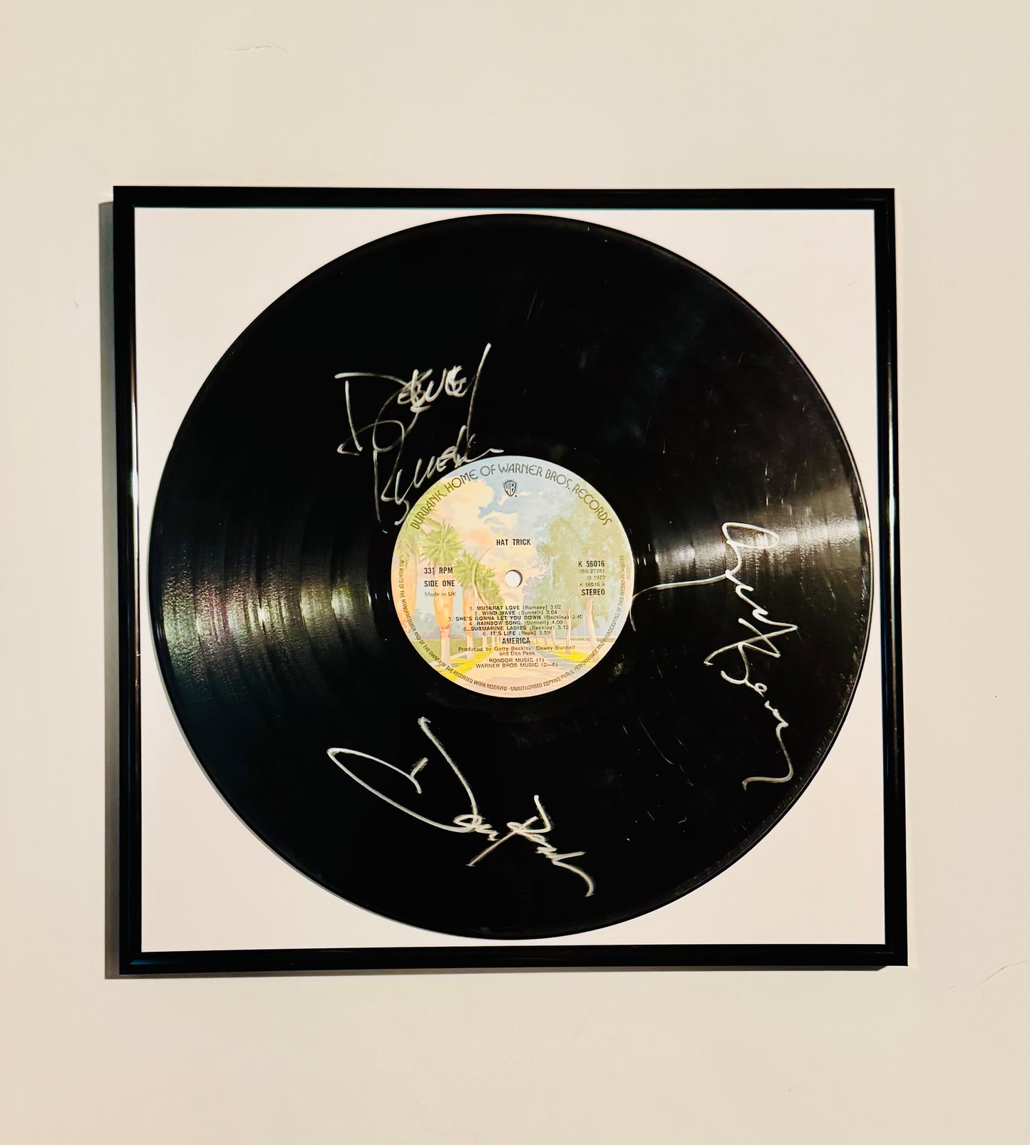 America Autographed Vinyl Record Framed With COA
