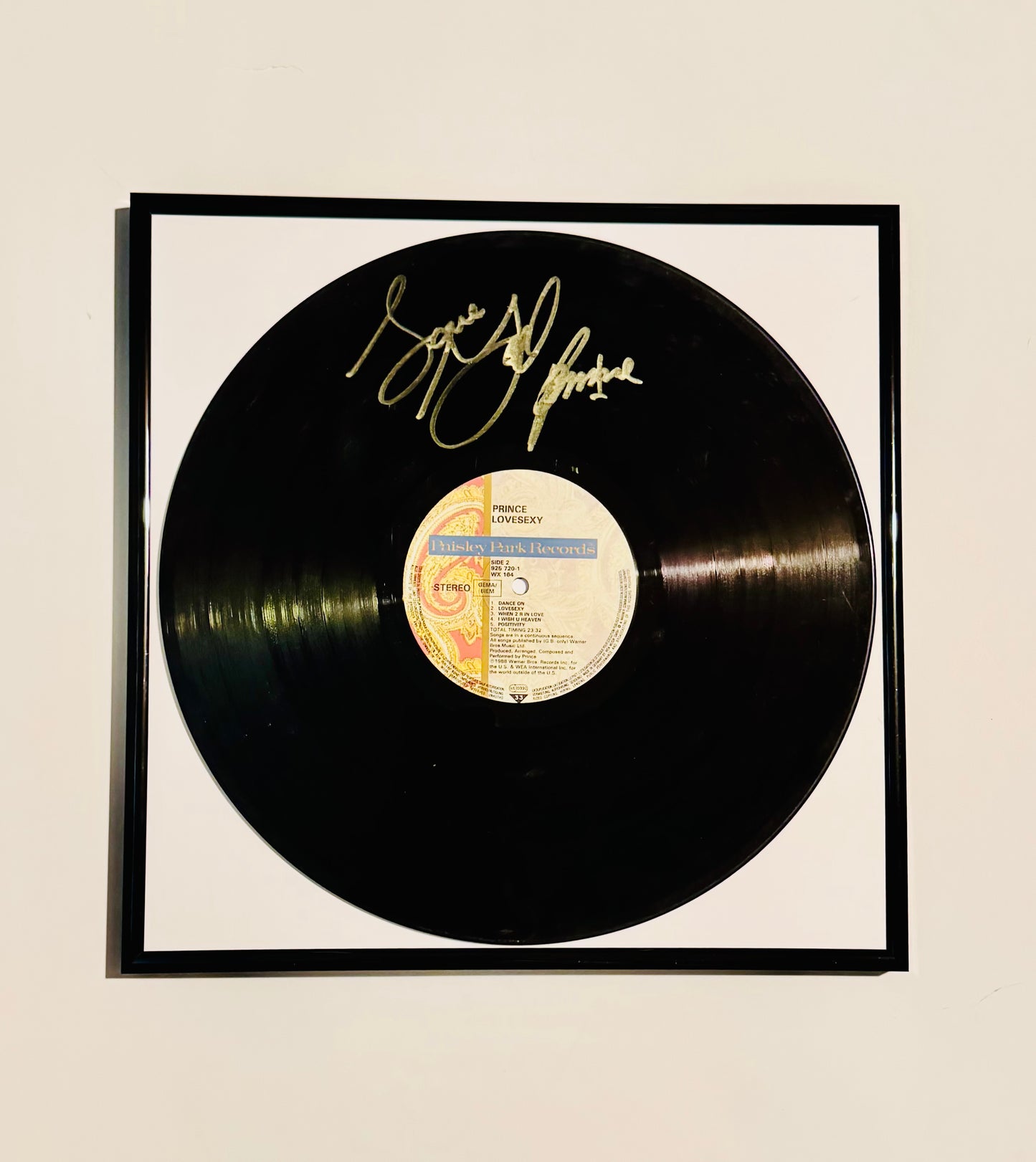 Prince Autographed Vinyl Record Framed With COA