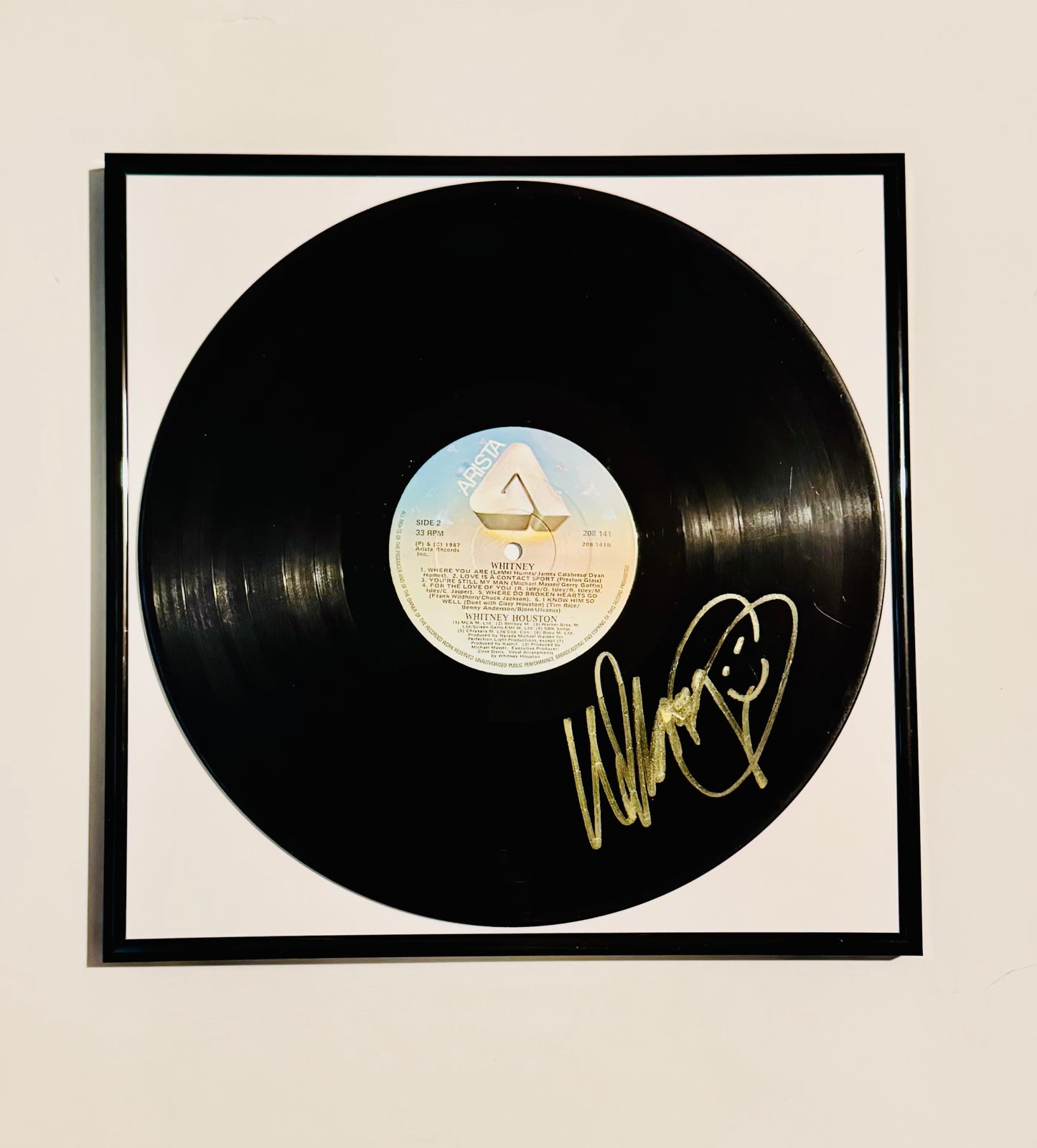 Whitney Houston Autographed Vinyl Record Framed With COA
