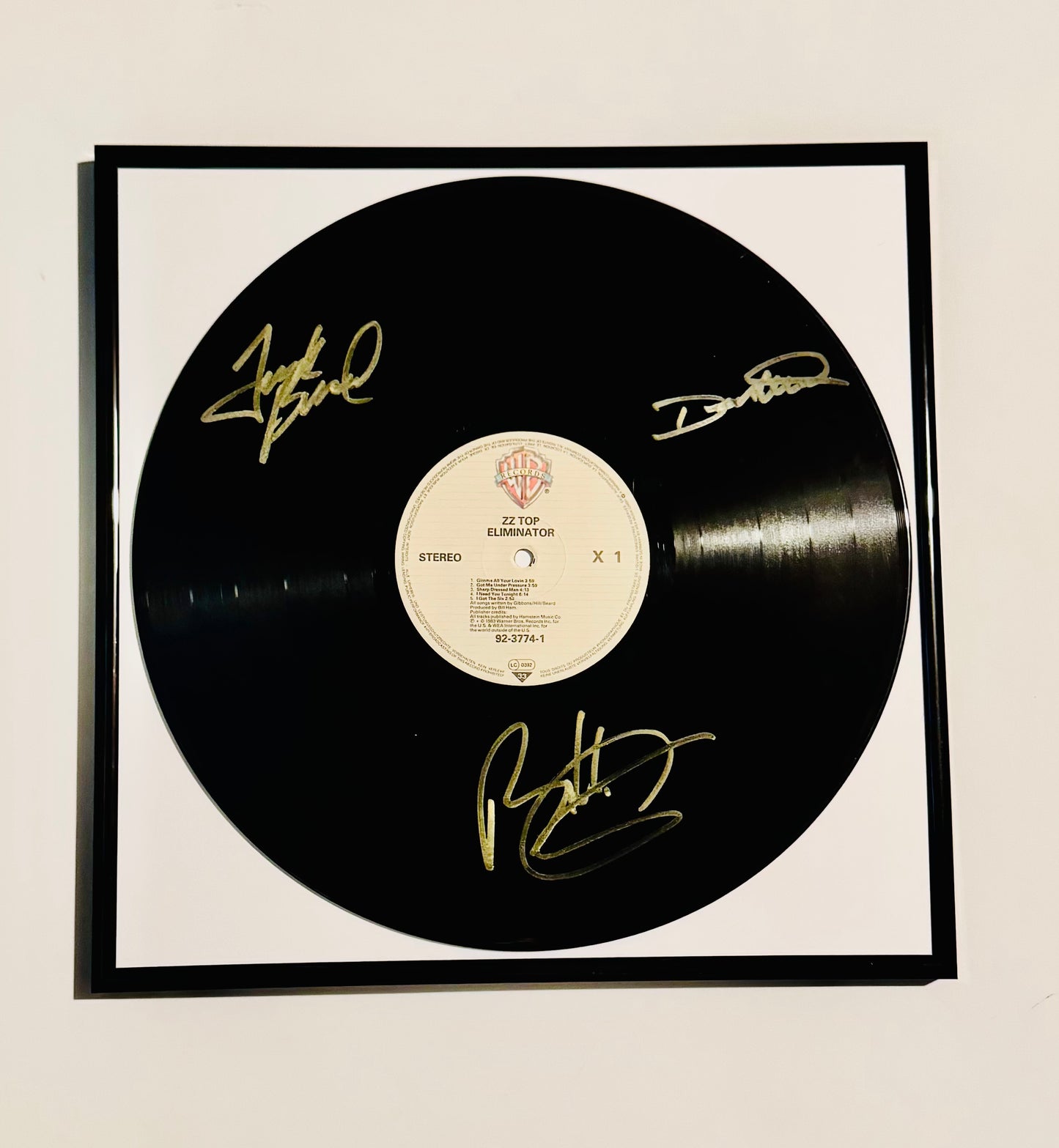 ZZ Top Eliminator Autographed Vinyl Record Framed With COA