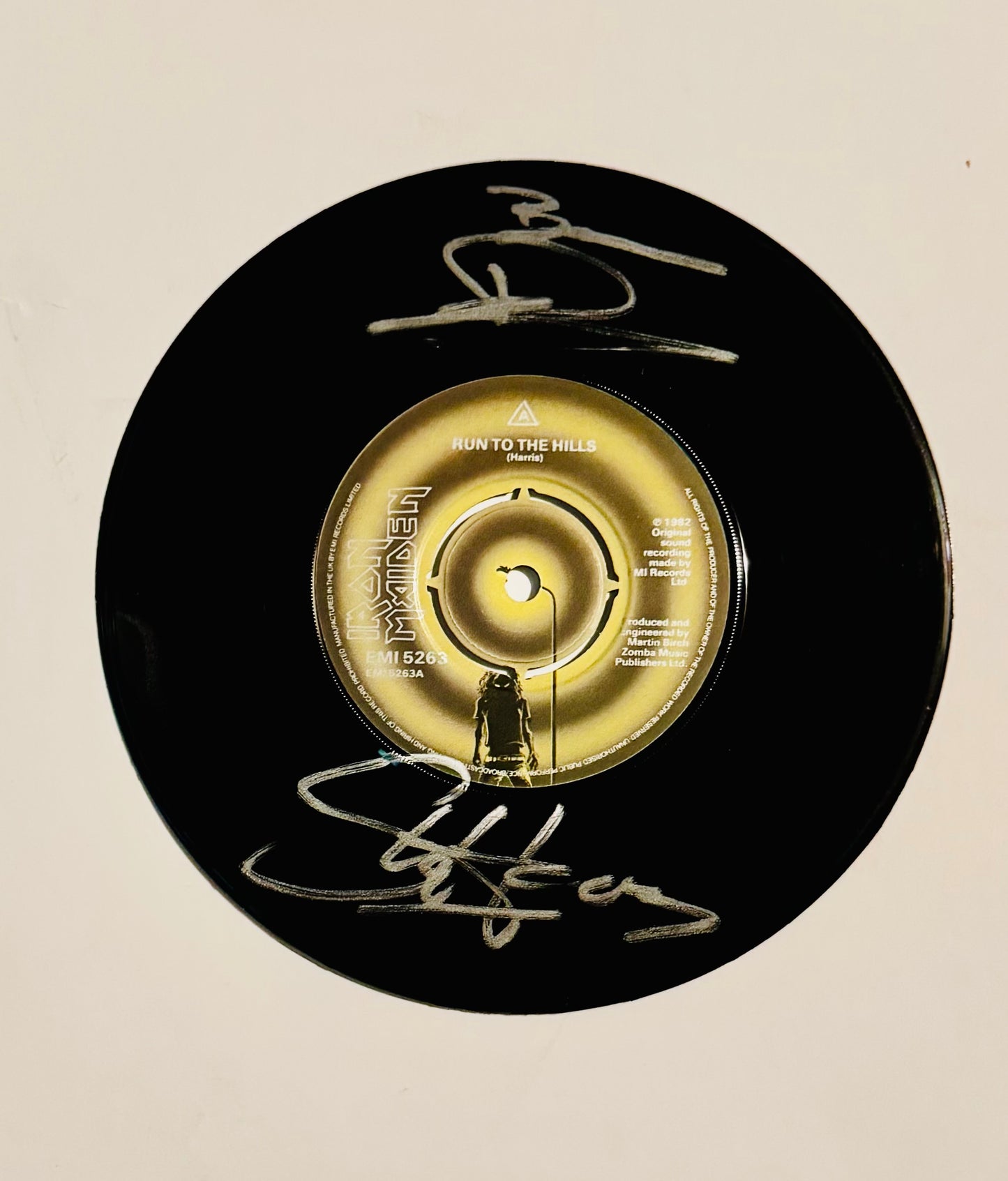 Iron Maiden Steve Harris & Bruce Dickinson Autographed 7" Single Vinyl Record With COA