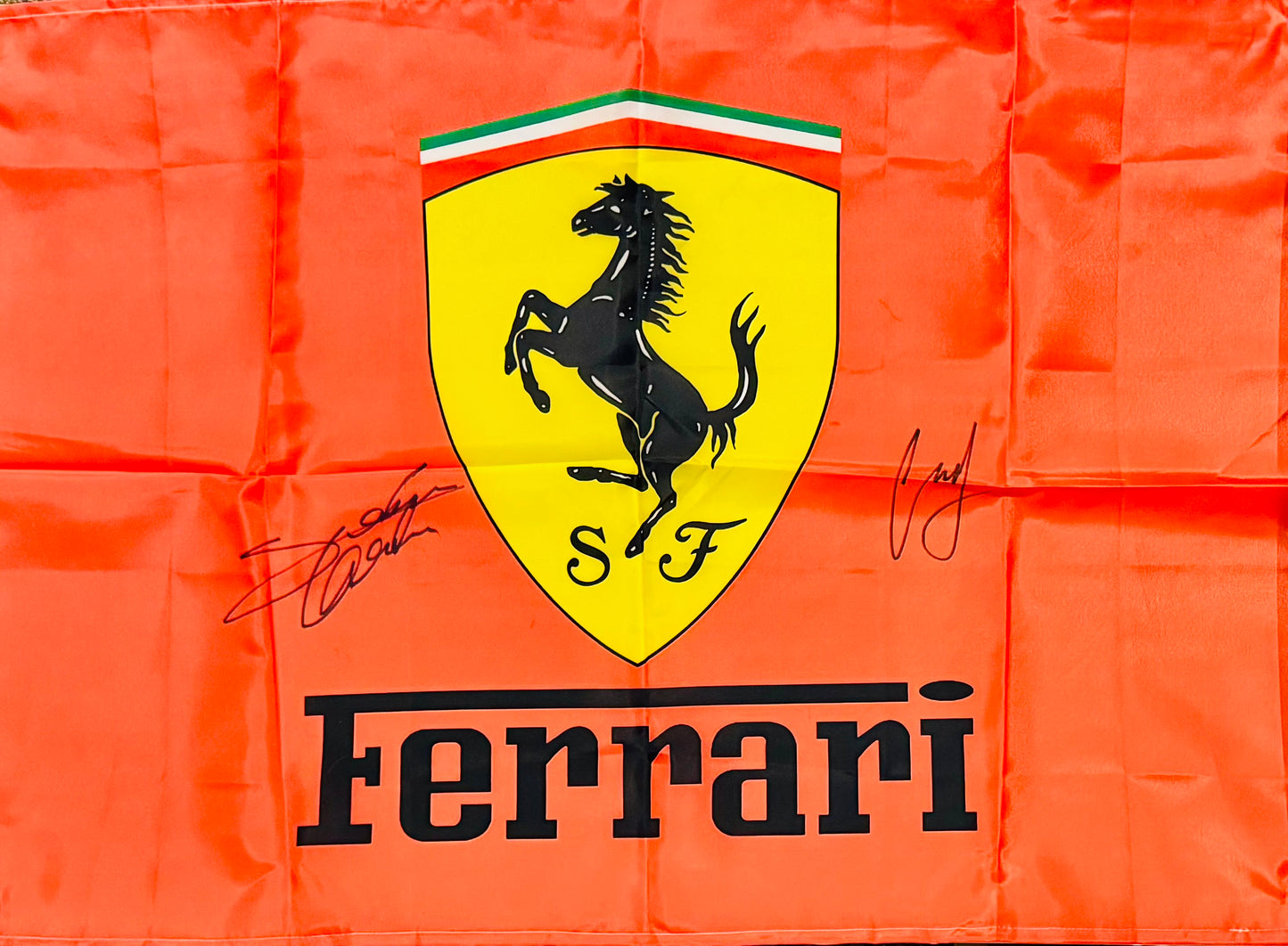 Charles Leclerc & Carlos Sainz Jr. Autographed Ferrari F1 Flag With COA