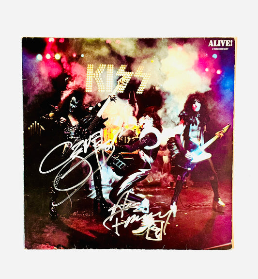 KISS Gene Simmons & Ace Frehley Autographed LP Cover With COA