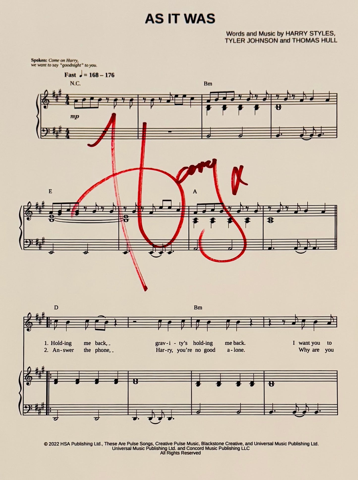 Harry Styles Autographed Sheet Music With COA