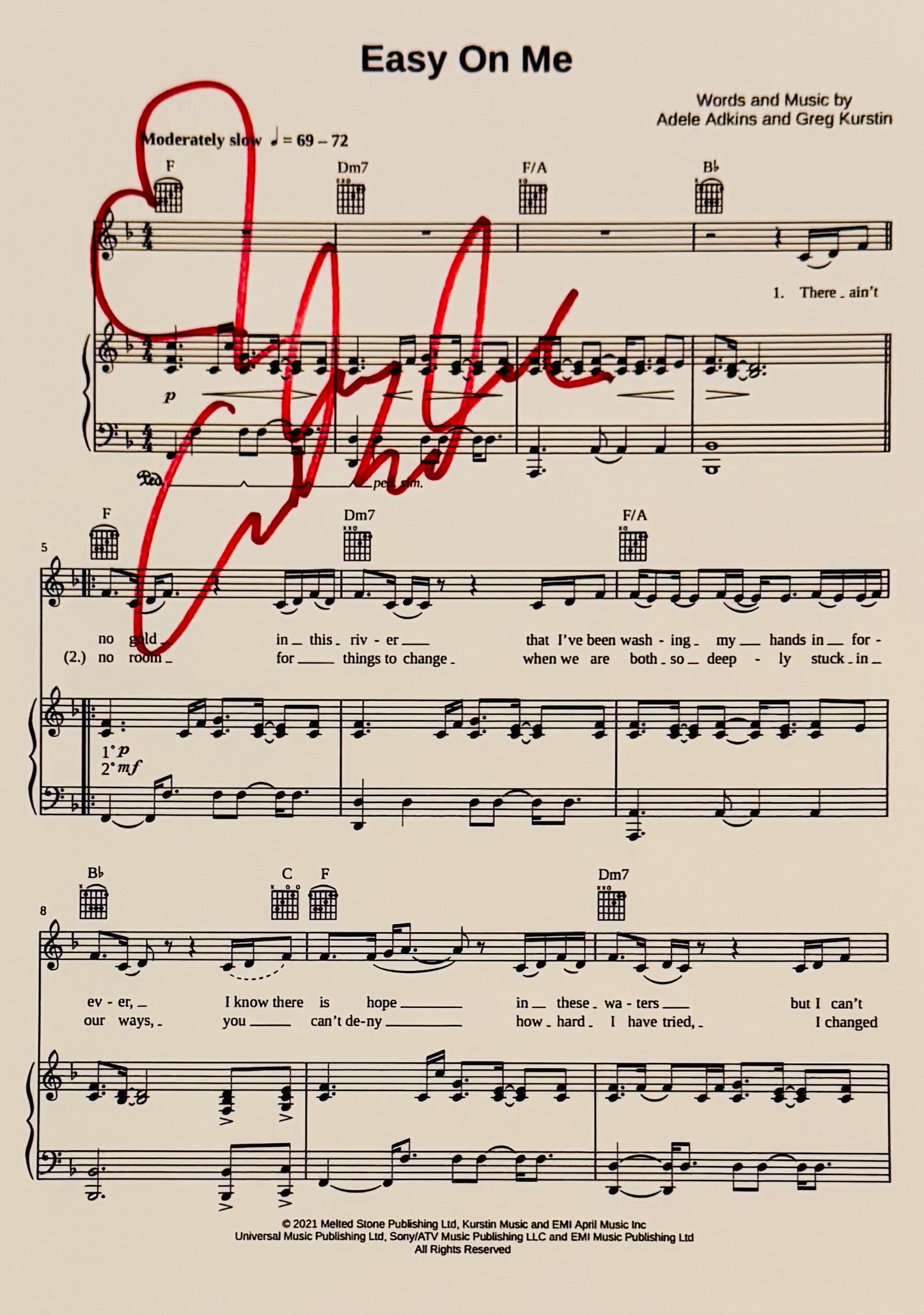 Adele Autographed Sheet Music With COA