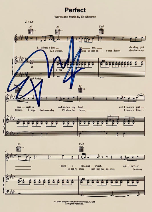 Ed Sheeran Autographed Sheet Music With COA