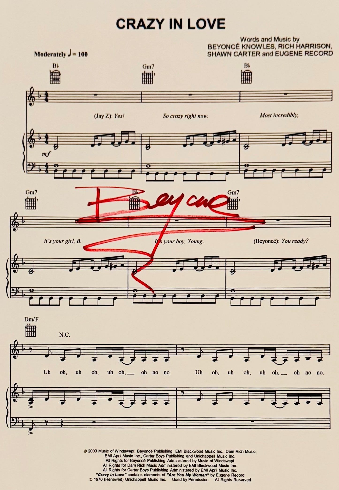 Beyonce Autographed Sheet Music With COA