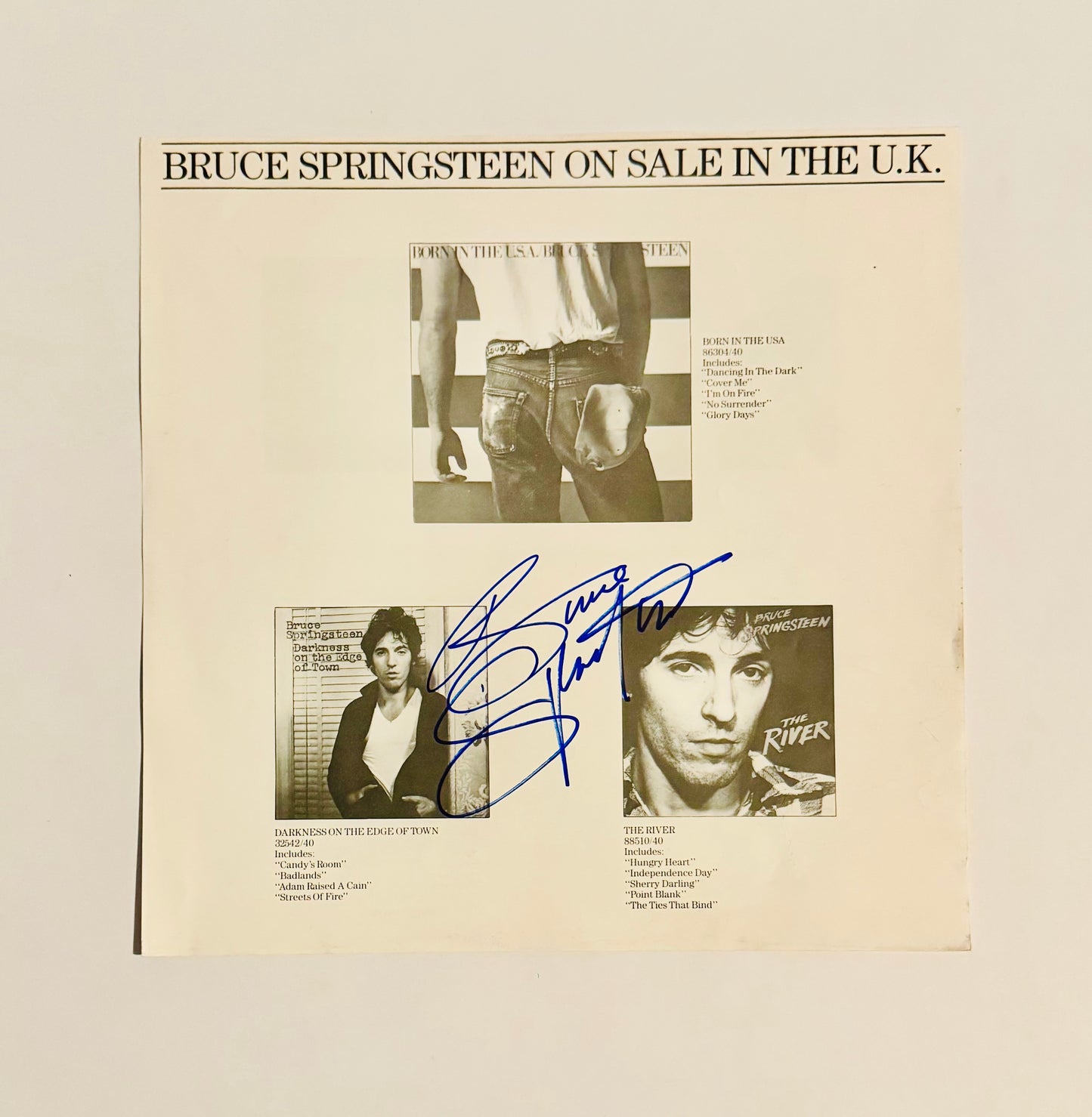 Bruce Springsteen Autographed LP Inner With COA