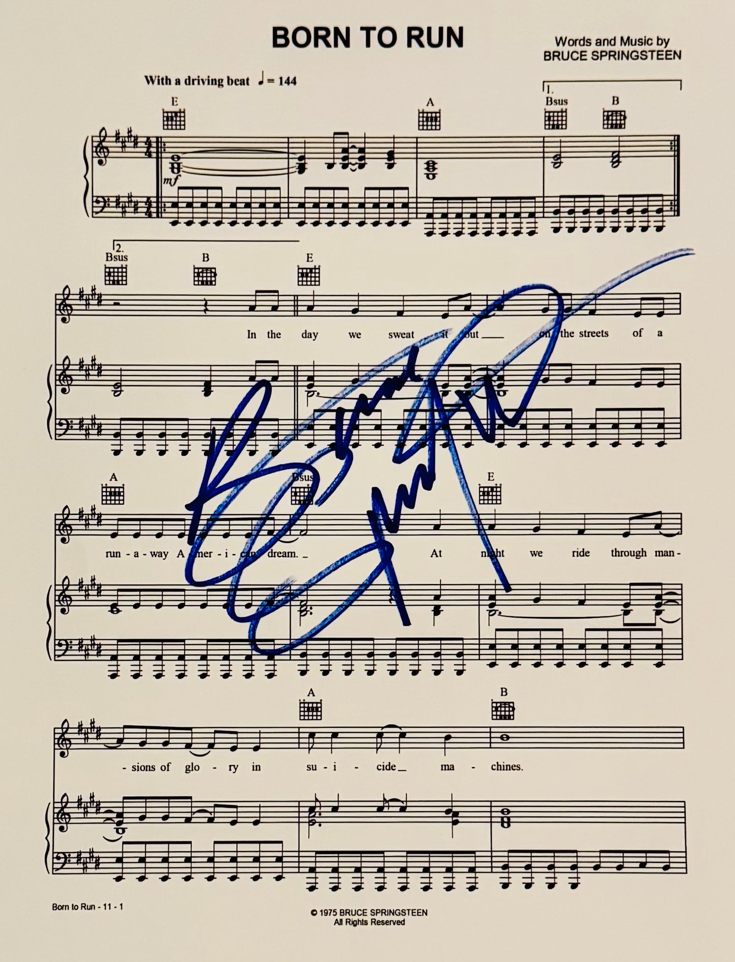 Bruce Springsteen Autographed Sheet Music With COA