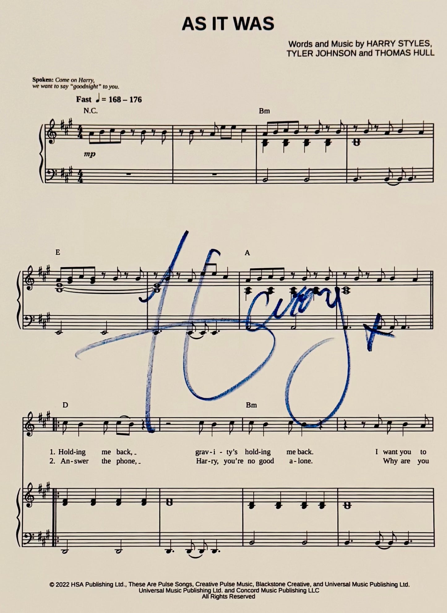 Harry Styles Autographed Sheet Music With COA