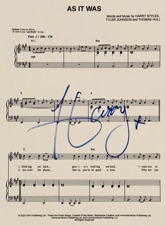 Harry Styles Autographed Sheet Music With COA