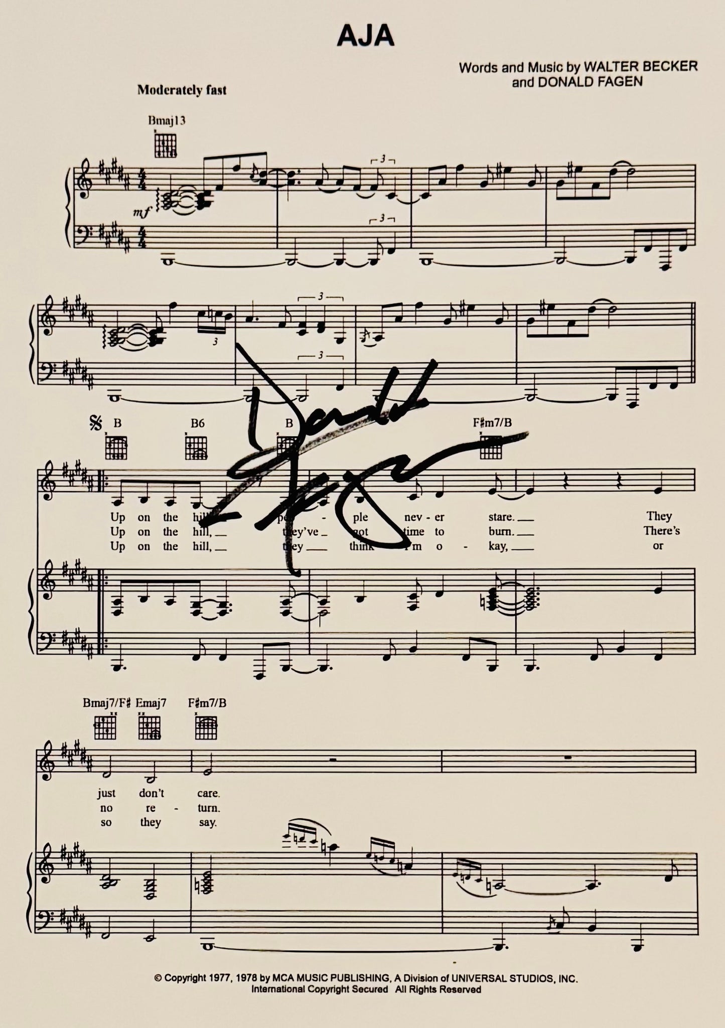 Donald Fagen Autographed Sheet Music With COA