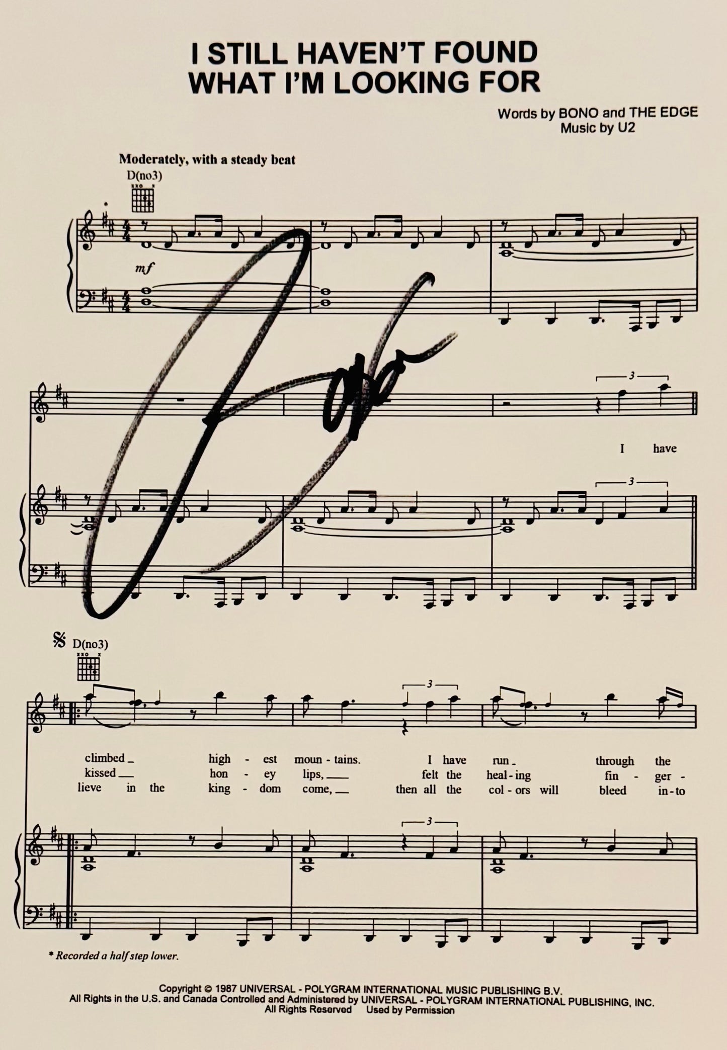 Bono U2 Autographed Sheet Music With COA