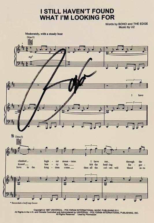 Bono U2 Autographed Sheet Music With COA