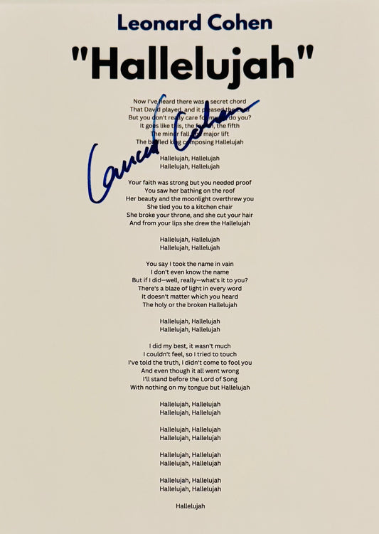 Leonard Cohen Autographed Lyric Sheet With COA