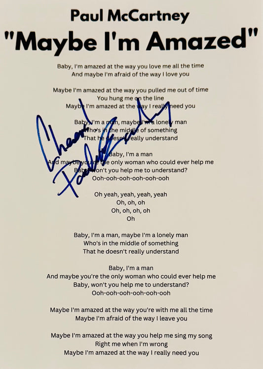 Paul McCartney Autographed Lyric Sheet With COA