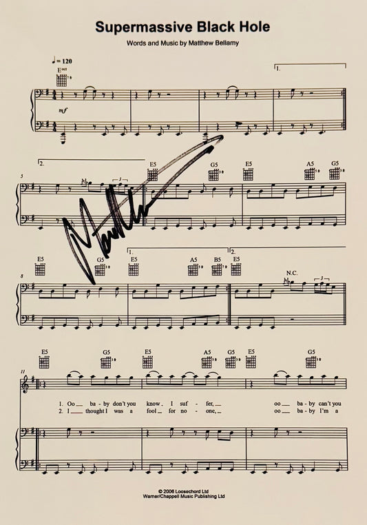 Matt Bellamy Muse Autographed Sheet Music With COA