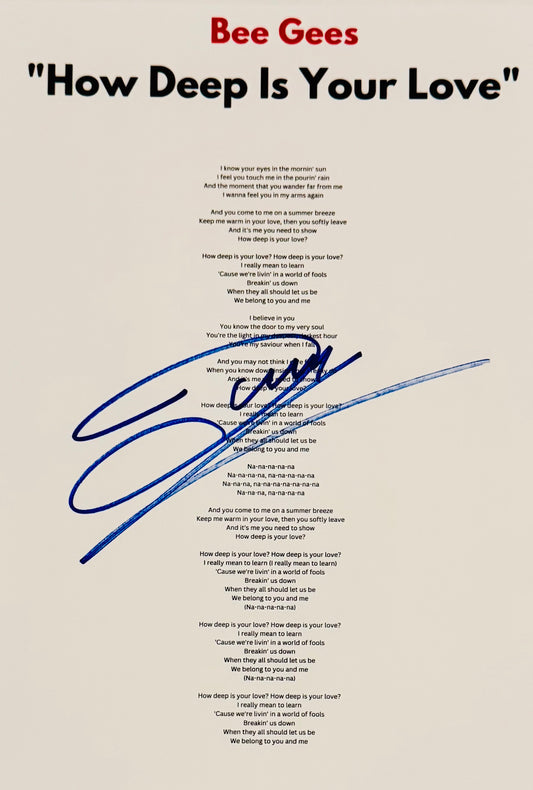 Barry Gibb Bee Gees Autographed Lyric Sheet With COA